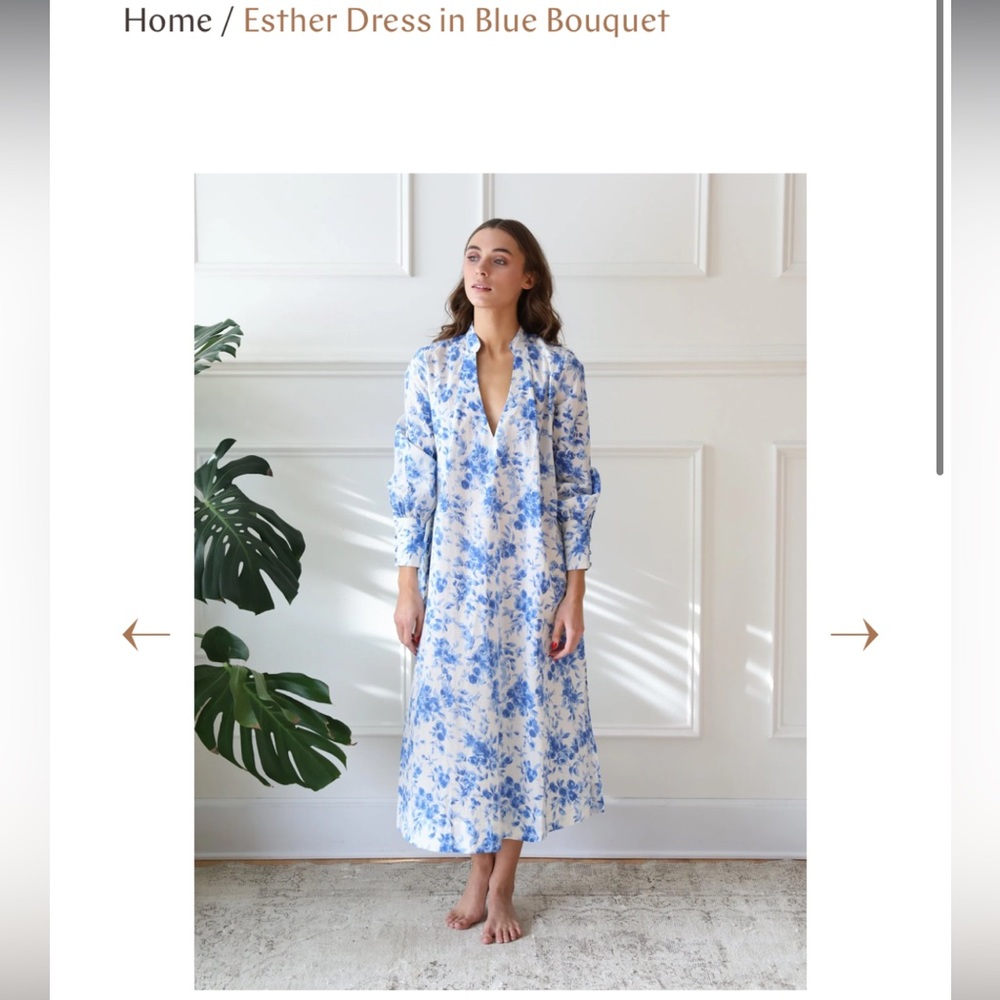 Mille Esther Dress Blue Bouquet EUC Size L